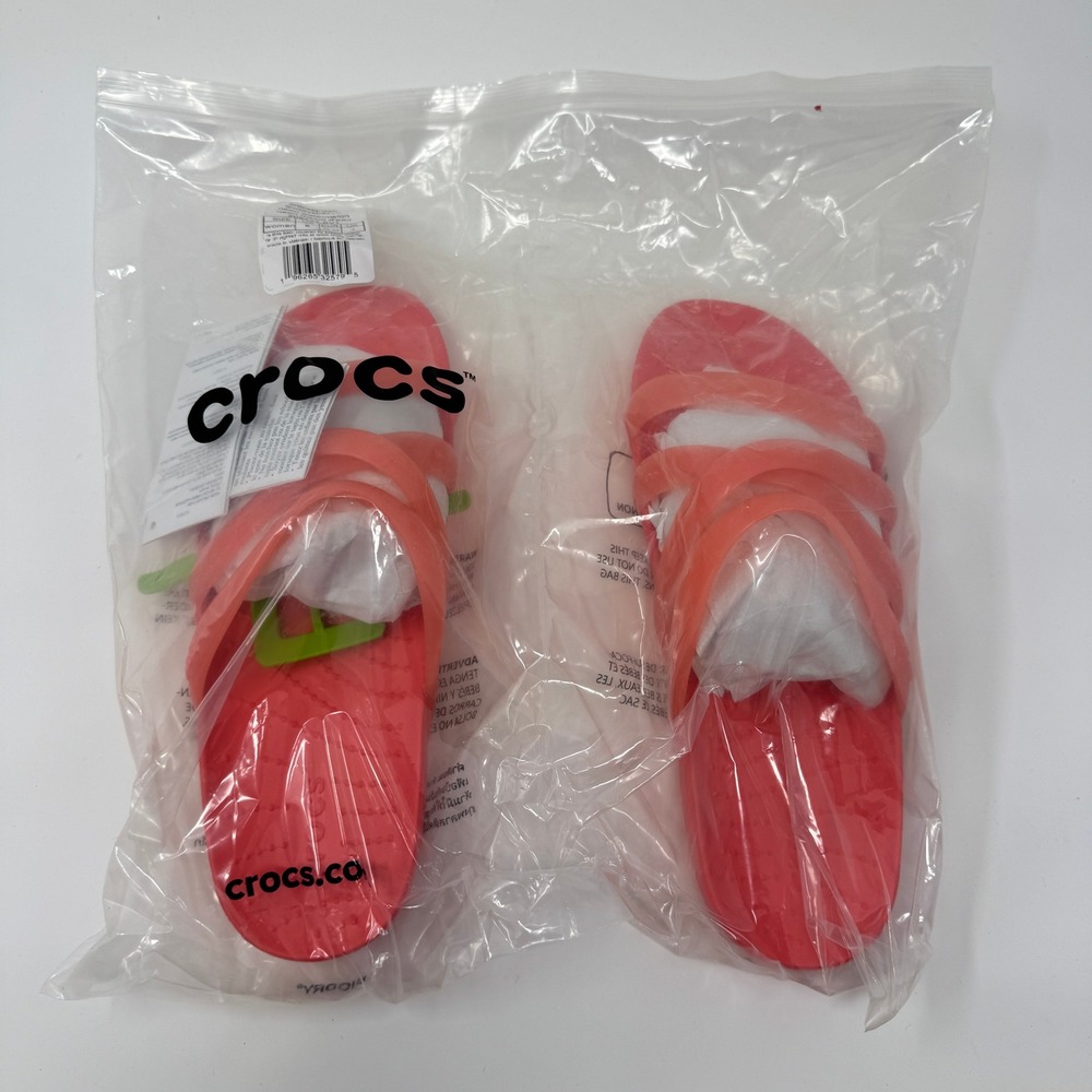 Crocs Crossplash‎ Glossy Strappy Neon Watermelon Slides Sandals Women's Size 6